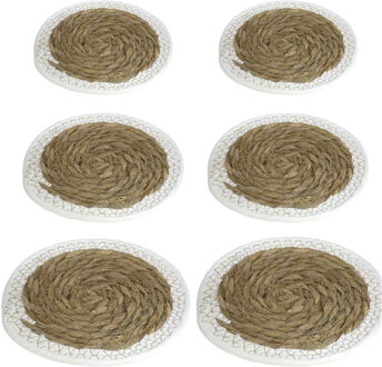 6x stuks Pannen onderzetters van zeegras rond 20 en 24 en 28 cm - Panonderzetters Beige