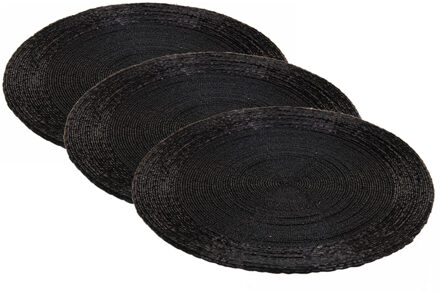 6x stuks placemats/onderleggers zwart rond D35 cm
