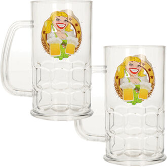 6x stuks plastic bierpullen Oktoberfest van 400 ml - Bierglazen Multikleur