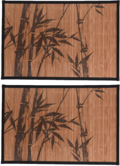 6x stuks rechthoekige placemats 30 x 45 cm bamboe bruin met zwarte bamboe print 1