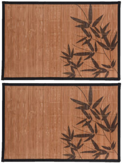 6x stuks rechthoekige placemats 30 x 45 cm bamboe bruin met zwarte bamboe print 3 - Placemats