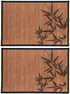 6x stuks rechthoekige placemats 30 x 45 cm bamboe bruin met zwarte bamboe print 3