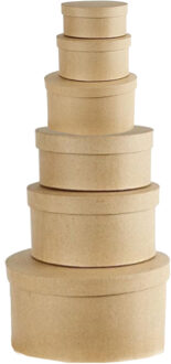6x stuks ronde bruine hobby of opslag dozen set - in 2-formaten - 15 x 8 cm en 20 x 10 cm diameter