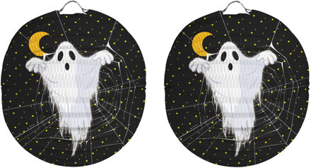 6x stuks ronde lampion 22 cm spook zwart