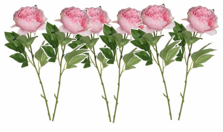 6x stuks roze pioenroos/rozen kunstbloemen 76 cm - Kunstbloemen boeketten - Huis of kantoor