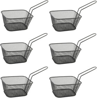 6x stuks RVS snackhouders/snackmandjes zwart 14 cm - Serveerschalen