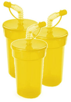 6x stuks sportbeker/Limonadebeker met rietje geel 400 ml - Drinkbekers