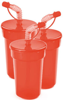 6x stuks sportbeker/limonadebeker met rietje rood 400 ml - Drinkbekers