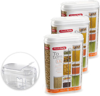 6x stuks strooier/voorraadbussen transparant kunststof wit 1,5 liter