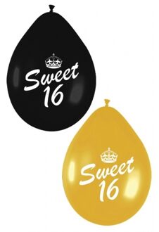 6x stuks Sweet 16 thema ballonnen zwart en goud van 27 cm Multi