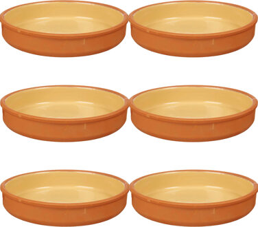 6x stuks tapas/hapjes serveren/oven schaal terracotta/geel 23 x 4 cm - Snack en tapasschalen