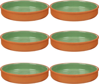 6x stuks tapas/hapjes serveren/oven schaal terracotta/groen 23 x 4 cm - Snack en tapasschalen