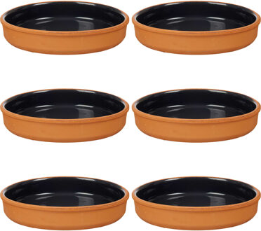 6x stuks tapas/hapjes serveren/oven schaal terracotta/zwart 23 x 4 cm - Snack en tapasschalen