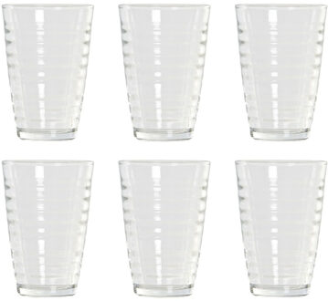 6x Stuks transparante waterglazen/drinkglazen streep relief 300 ml van glas