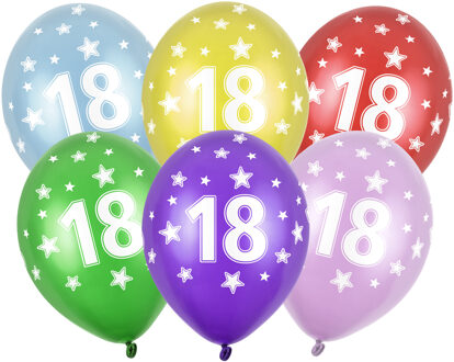 6x stuks verjaardag ballonnen 18 jaar thema met sterretjes - Ballonnen Multikleur