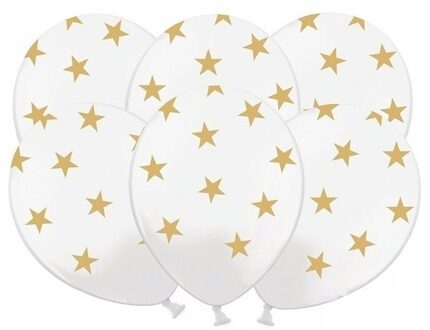 6x stuks Witte ballonnen met gouden sterren - Ballonnen Multikleur