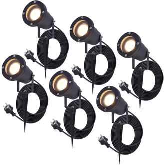 6x Sydney LED Prikspot Zwart IP65 GU10 1,5m kabel EU-Plug