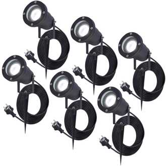 6x Sydney LED Prikspot Zwart IP65 GU10 1,5m kabel EU-Plug