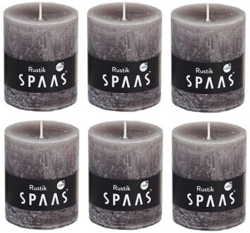 6x Taupe rustieke cilinderkaarsen/stompkaarsen 7x8 cm