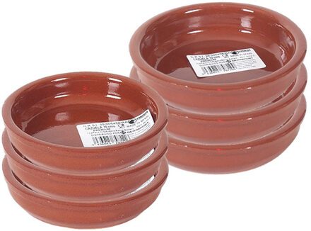 6x Terracotta tapas bakjes/schaaltjes 12 cm en 10 cm - Snack en tapasschalen Bruin