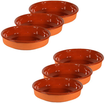 6x Terracotta tapas bakjes/schaaltjes 14 cm en 12 cm - Snack en tapasschalen Bruin