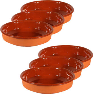 6x Terracotta tapas bakjes/schaaltjes 16 cm en 14 cm - Snack en tapasschalen Bruin