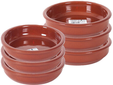 6x Terracotta tapas bakjes/schaaltjes 18 cm en 16 cm - Snack en tapasschalen Bruin