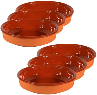 6x Terracotta tapas bakjes/schaaltjes 18 cm en 16 cm - Snack en tapasschalen Bruin