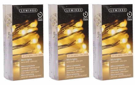 6x Timer draadverlichting zilver 40 warm witte lampjes -195 cm - Microverlichting LED lichtsnoer 6 stuks