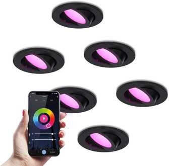 6x Vienna Smart Inbouwspots RGBWW IP65 Zwart