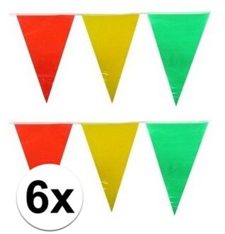 6x vlaggenlijn / slinger - 10 meter - geel / rood / groen - carnaval versiering