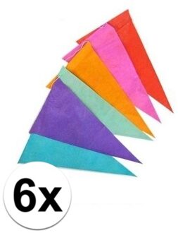 6x Vrolijk gekleurde vlaggenlijn van papier 10 meter Multi