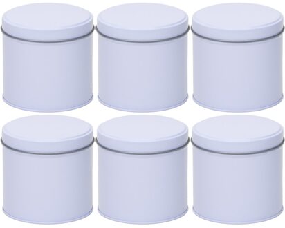 6x Witte ronde opbergblikken/bewaarblikken 10 cm - Stroopwafelblik - Witte koffiepads/koffiecups voorraadblikken - Voorraadbussen