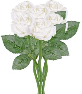 6x Witte rozen/roos kunstbloemen 27 cm