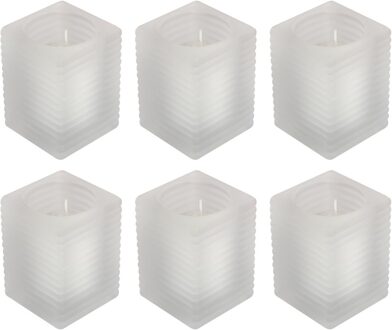 6x Witte woondecoratie kaarsen met matte houders 7 x 10 cm 24 branduren