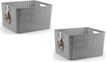 6x Zilveren geweven opbergboxen/opbergmanden 28,5 liter kunststof