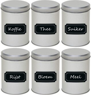 6x Zilveren ronde opbergblikken/bewaarblikken met beschrijfbare labels/etiketten 13 cm - Action products