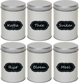 6x Zilveren ronde opbergblikken/bewaarblikken met beschrijfbare labels/etiketten 13 cm - Action products