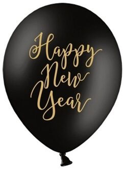 6x Zwarte Happy New Year ballonnen oud en nieuw/nieuwjaar
