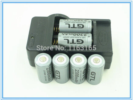 6x2300 mAh 16340 CR123A Oplaadbare Li Grijs Voor LED Zaklamp + Reislader