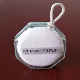 6X6Cm Zachte Massaal Poederdons Natuurlijke Glad Cosmetische Luchtkussen Draagbare Suspenable Storage Case Transparante Doos wit puff blauw case
