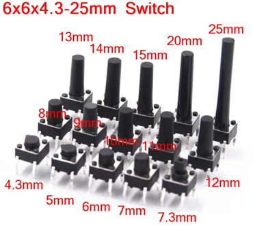 6x6mm Panel PCB Momentary Tactile Tact Mini Push Button Switch DIP 4pin 6x6x4.3/5/6/7.3-25 MM 6*6*4.3MM 5MM 6MM 7MM 8MM - 25MM