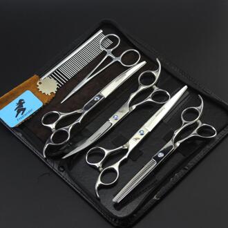 7.0 Inch Sliver Pet Grooming Schaar Set Straight Cut Tanden Cut Dichte Tanden Schaar Kat Hond Grooming Schaar Kit scissors add case