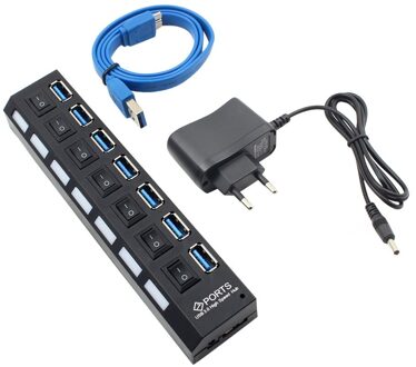 7 / 4 Usb 3.0 High Speed Hub Met Aparte Zeven Poorten Compact Lichtgewicht Power Adapter Hub Met Voeding 7USB EU plug