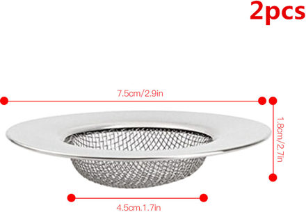 7.5Cm Rvs Keuken Filter Wastafels Zeef Drain Gat Val Metalen Gootsteenzeefje Bath Sink Drain Haar Catcher 2stk