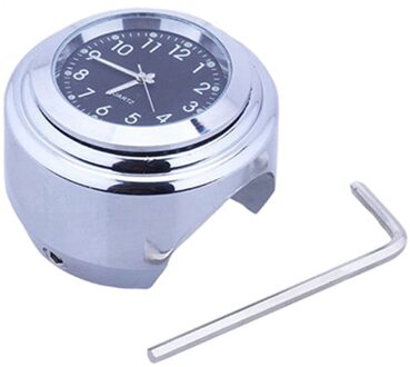 7/8 "1" Motorcycle Bike Chrome Waterdicht Dial Handlebar Klok Glow Horloge Zwarte Shell & Silver Base Bx