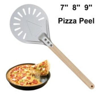 7/8/9 Inch Aluminium Pizza Draaien Schil Ronde Houten Lange Handvat Pizza Schop Geperforeerde Pizza Schil Paddle Bakken gereedschap 7duim
