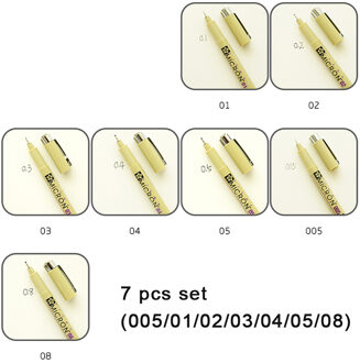 7/9Pcs Sakura Liner Pen Set Waterdichte Zwarte Fineliner Micron Pen Schets Tekening Marker Kunstenaar Markers School levert 7stk reeks