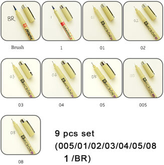7/9Pcs Sakura Liner Pen Set Waterdichte Zwarte Fineliner Micron Pen Schets Tekening Marker Kunstenaar Markers School levert 9stk reeks