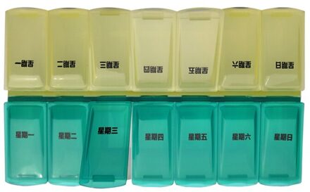 7 Dagen Wekelijkse Pillendoosje Case Tablet Geneeskunde Box Houder Organizer Pill Dispenser Splitters Reizen Divider Draagbare geel groen